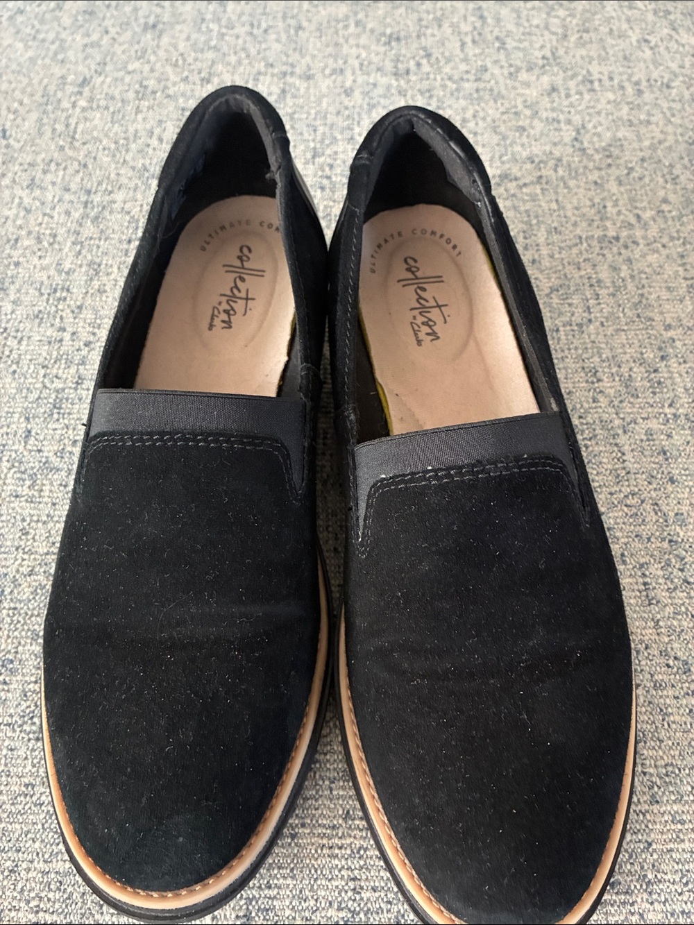 Collection B Black Suede Slip-On Loafers with Tan Trim